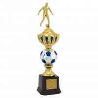 Troféu jogador e bola de futebol azul e 3 tamanhos 401201